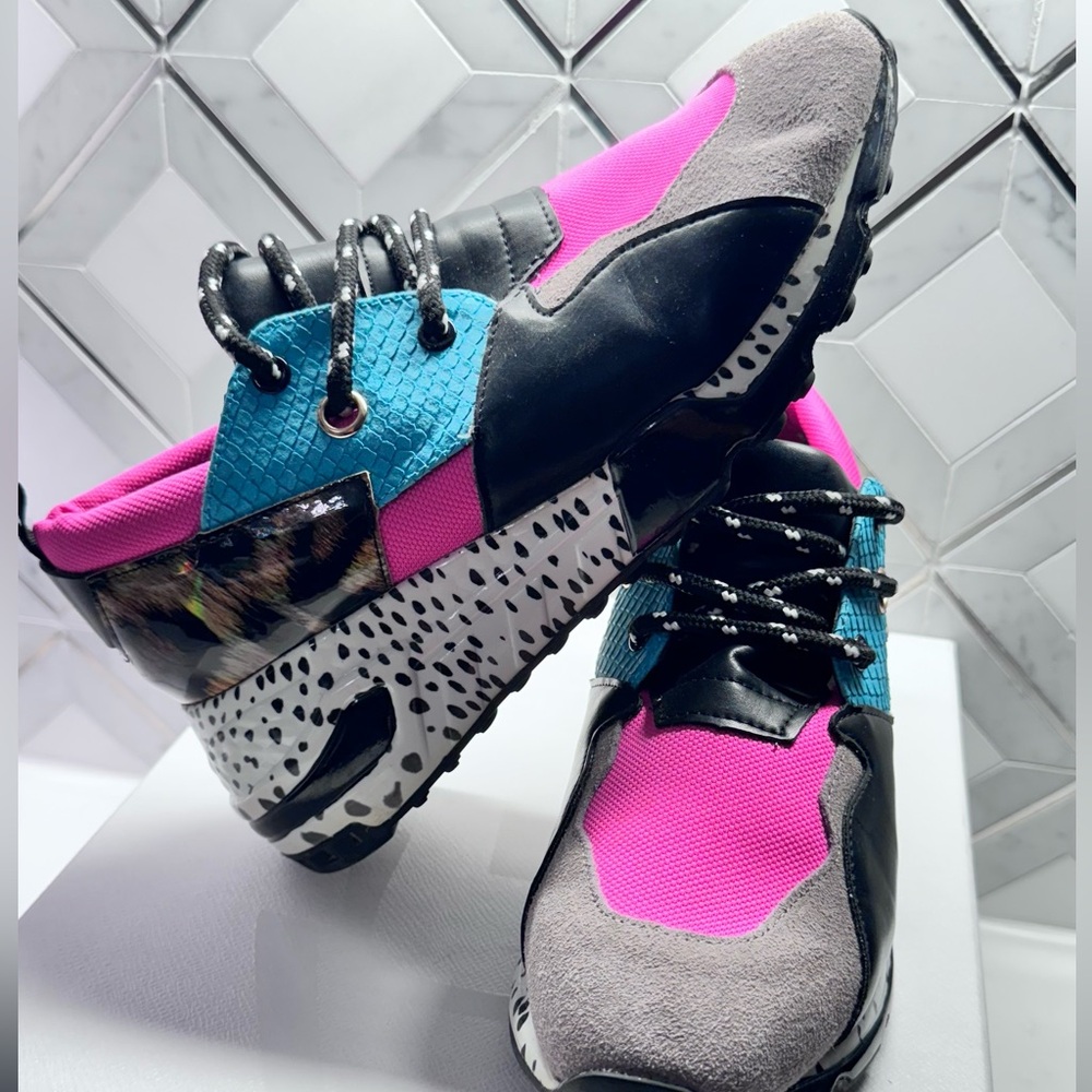 Women’s Steve Madden Cliff Sneakers Pink Turquoise Leopard Gray Bright Multi - Picture 5 of 5